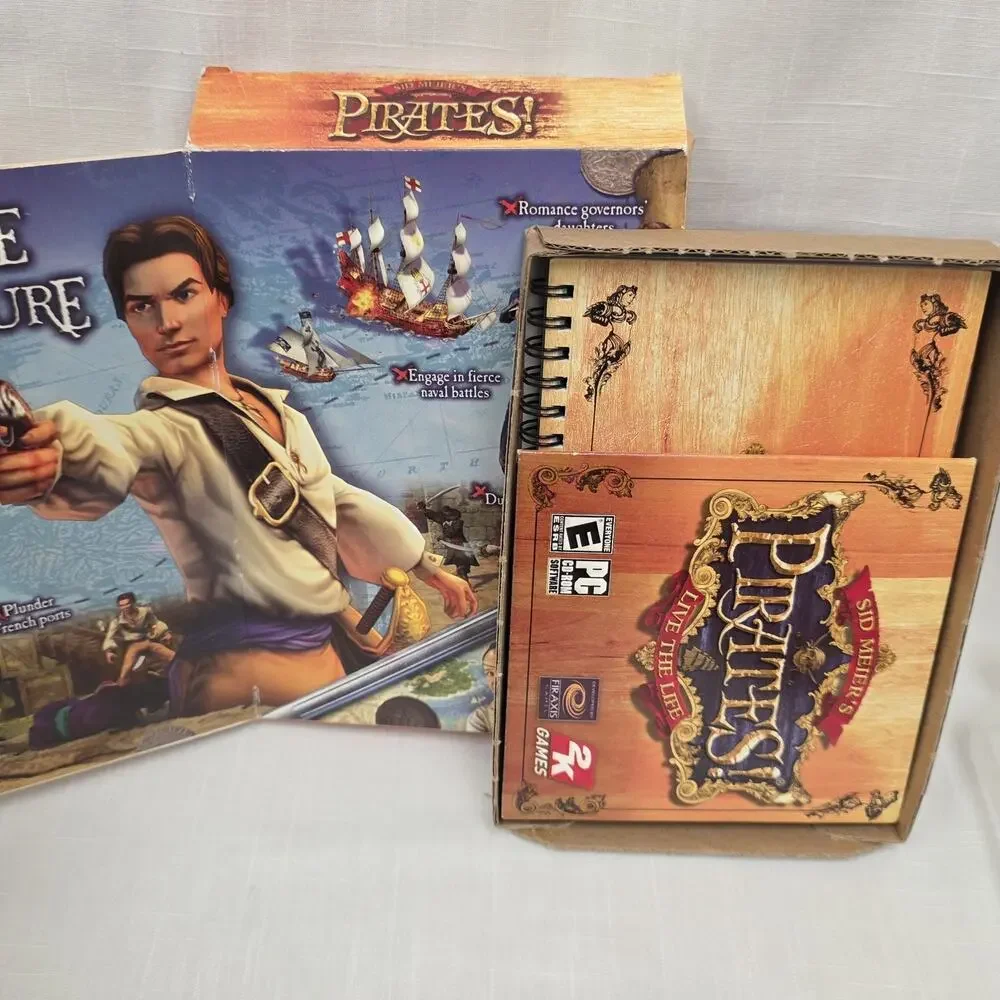 Sid Meier's Pirates! PC Big Box Complete 2 Disc Manual Map Pirate Poppers Bonus